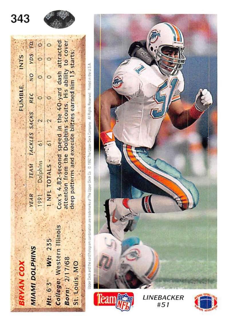 Amazon.com: Football NFL 1992 Upper Deck #343 Bryan Cox #343 NM